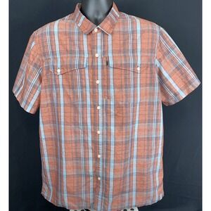 LL Bean SunSmart Cool Weave Shirt Mens Large Red Blue Plaid UPF 50 Hike Outdoor